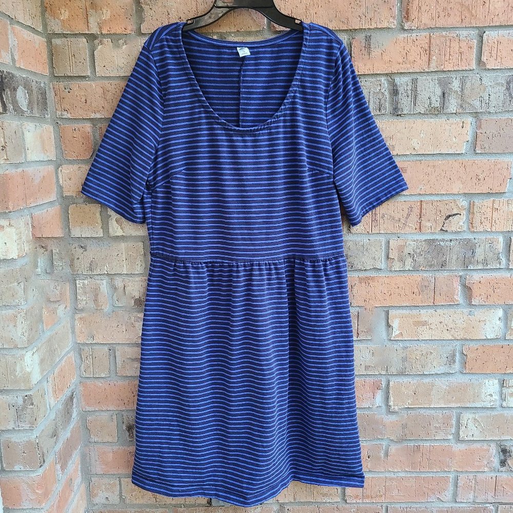 OLD NAVY Fit & Flare Skater Dress Blue & Black Stripe Stretch 3/4 sleeve XL